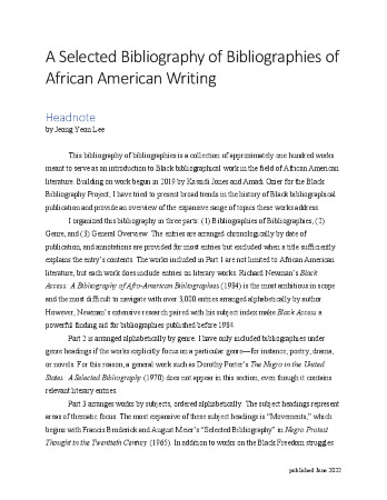 A Selected Bibliography of Bibliographies of African American Writing
