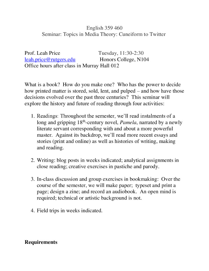 Syllabus: Topics in Media Theory: Cuneiform to Twitter